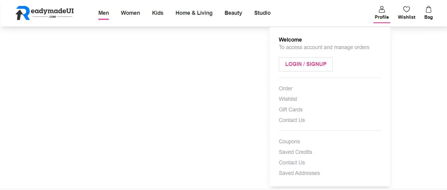 readymadeui component myntra-header